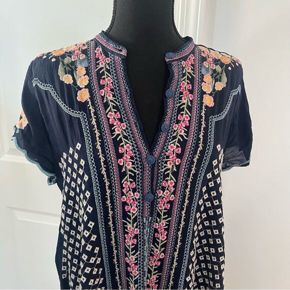 Johnny Was Moji Floral Embroidered Tunic Top Blue Sz S - Picture 4 of 9